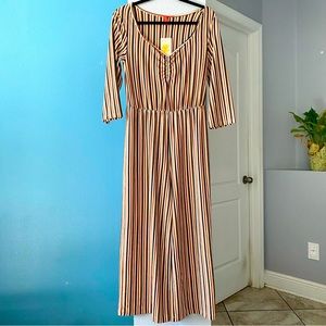 Striped Wide-Leg Jumpsuit in Beige and Black